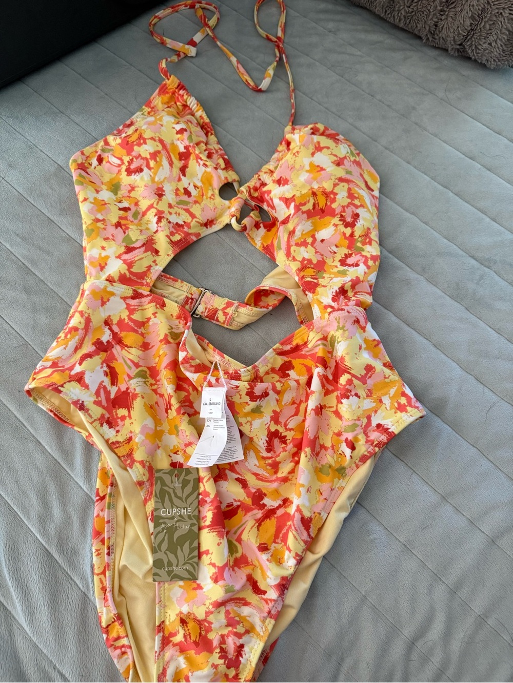 Cupshe Yellow & Pink Floral Cutout One-Piece Swimsuit
